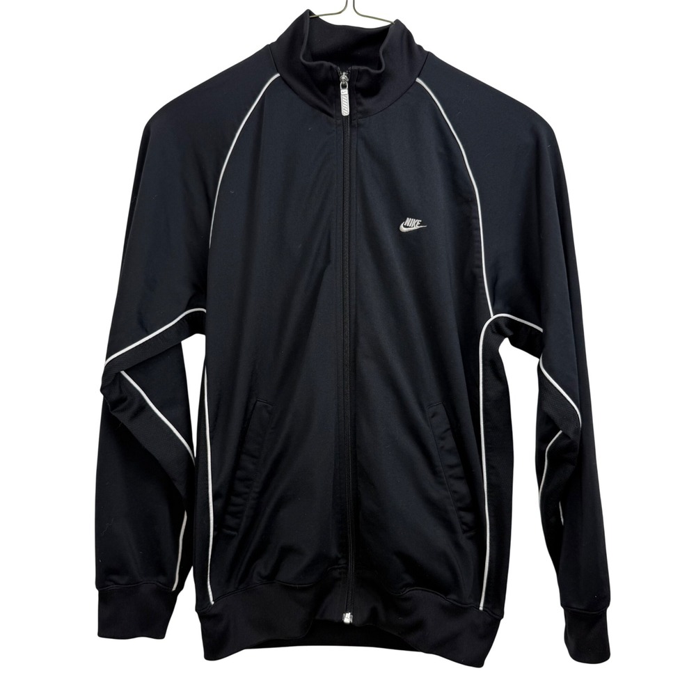 Nike Track Jacket Mens M Black White Piped Full Zip‎ Y2K Vintage Swoosh